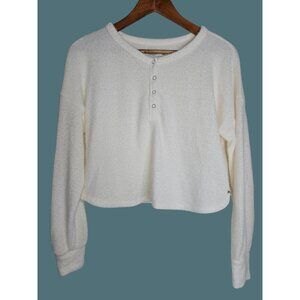 Hollister Women's Soft Knit Henley Sweater Button Closure Small Cream